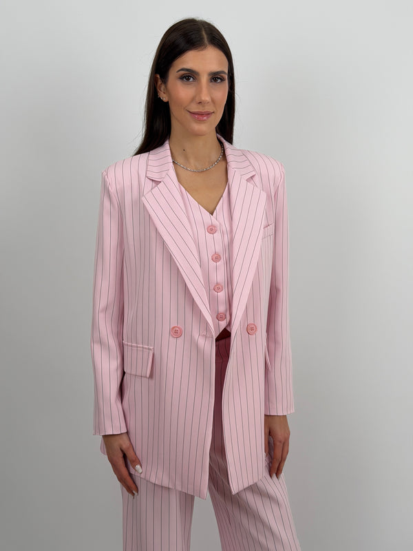 Completo Giacca e Pantalone Gessato Rosa