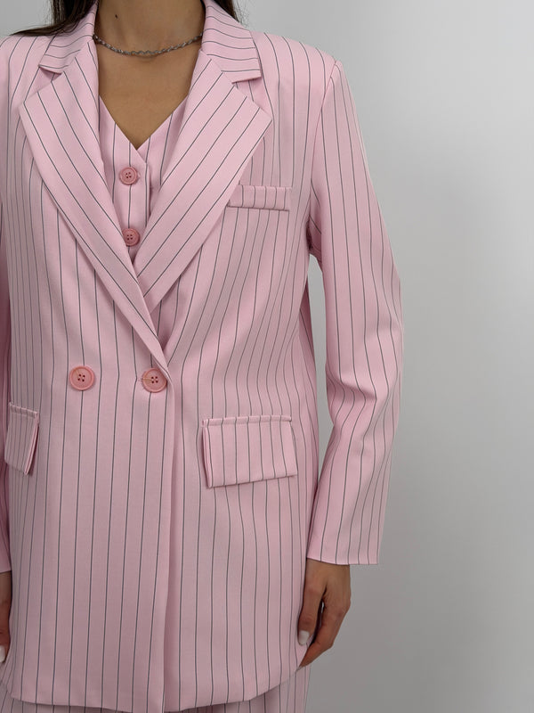 Completo Giacca e Pantalone Gessato Rosa