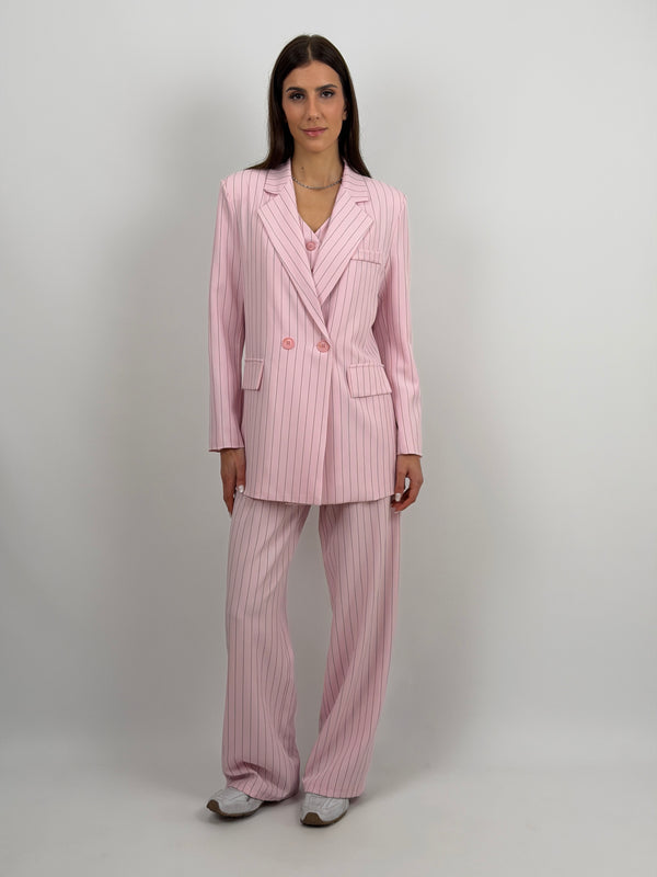 Completo Giacca e Pantalone Gessato Rosa