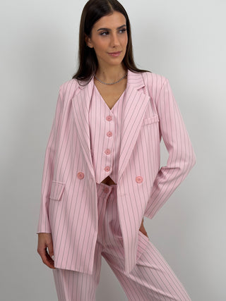 Completo Giacca e Pantalone Gessato Rosa