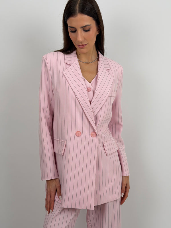 Completo Giacca e Pantalone Gessato Rosa