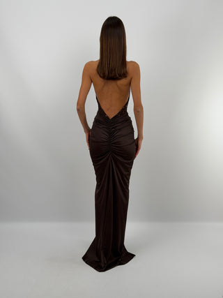 Robe à Fronces et Paillettes Marron