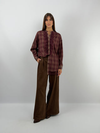 Camicia a Quadri Burgundy con Tulle