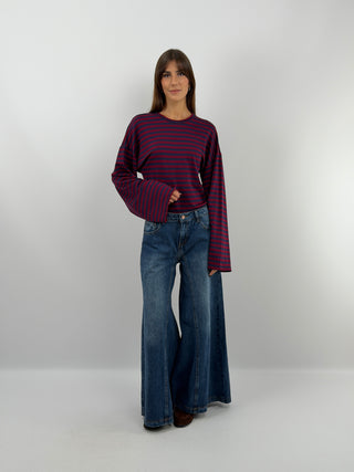 Blue Striped Top with Ruching