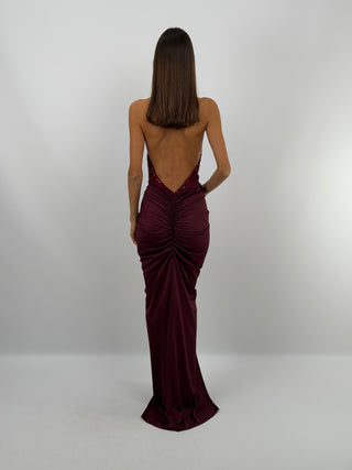 Robe à Fronces et Paillettes Bordeaux