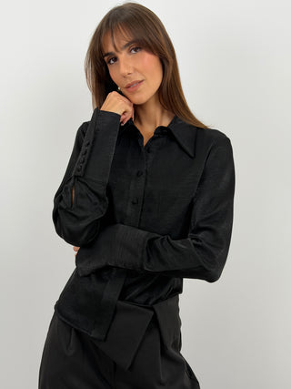 Camicia Nera in Satin - Lumina
