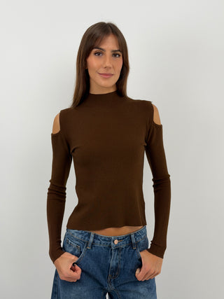 Maglia con Cut Out Marrone
