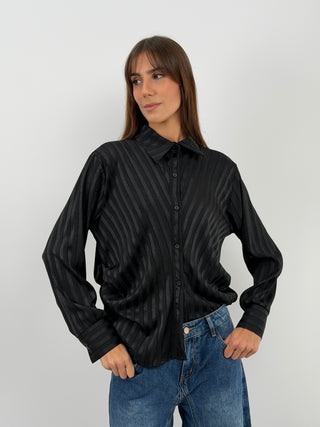 Camicia a Righe Nera con Arricciatura