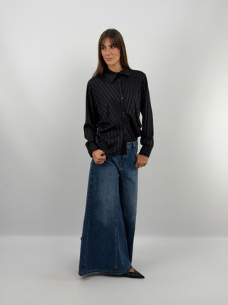 Camicia a Righe Nera con Arricciatura