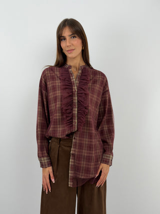 Camicia a Quadri Burgundy con Tulle