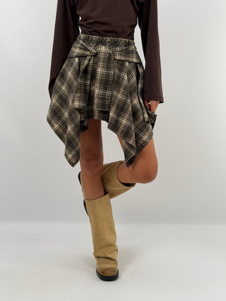 Brown Check Mini Skirt