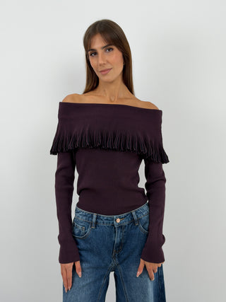 Burgundy Off-Shoulder Knit Top