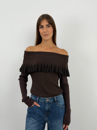 Brown Off-Shoulder Knit Top