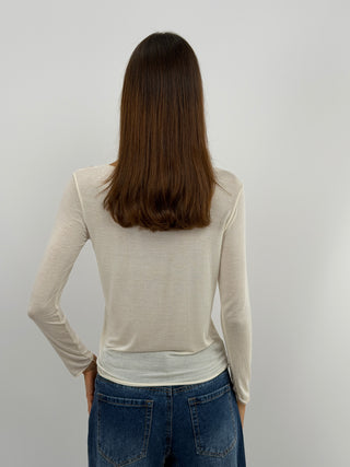 Pull Ultra-Léger avec Cachemire et Dentelle Crème