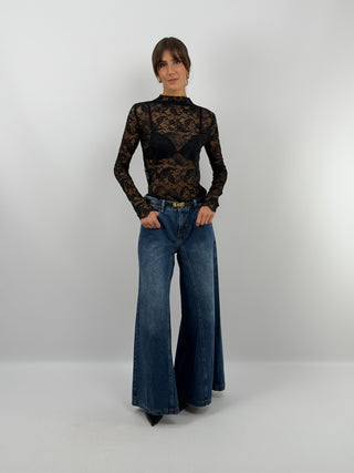 Black Lace Mock Neck Top