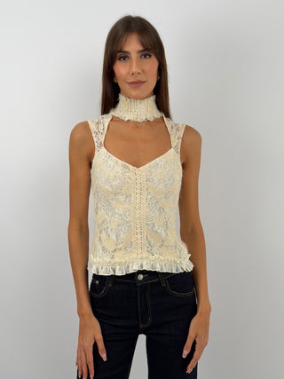 Cream Lace Cut-Out Top