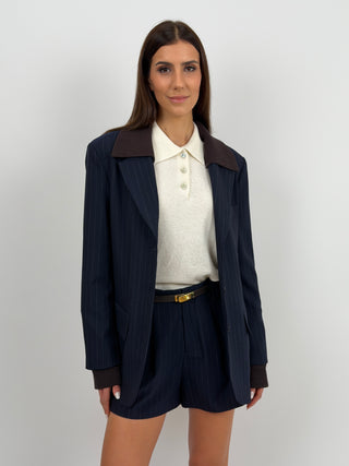 Blazer Lumina Blu Gessato con Inserti