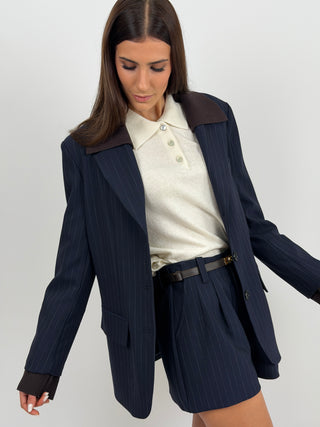 Blazer Lumina Blu Gessato con Inserti
