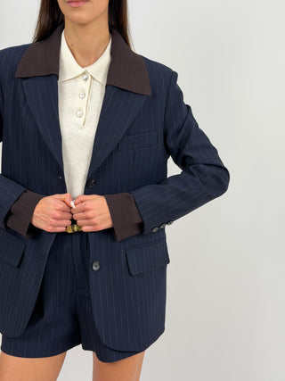 Blazer Lumina Blu Gessato con Inserti