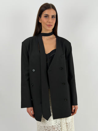 Blazer Lumina Nero Senza Revers con Cravatta