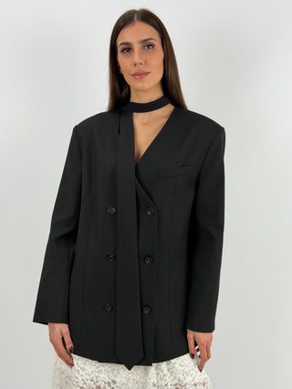 Blazer Lumina Nero Senza Revers con Cravatta