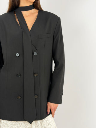 Blazer Lumina Nero Senza Revers con Cravatta