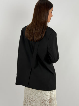 Blazer Lumina Nero Senza Revers con Cravatta