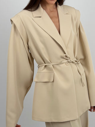 Blazer con Spalle Strutturate Beige