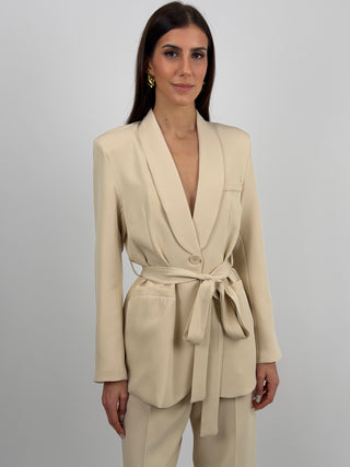 Blazer con Cintura Beige