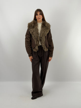 Giacca Bomber Marrone con Pelliccia