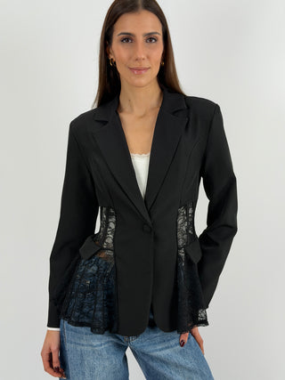 Blazer Nero con Inserti in Pizzo