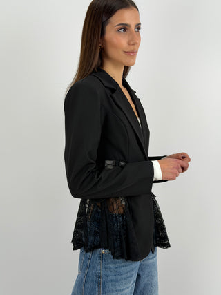 Blazer Nero con Inserti in Pizzo