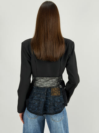 Blazer Nero con Inserti in Pizzo