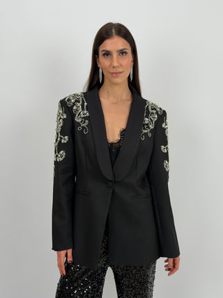 Blazer con Applicazioni Gioiello Nero