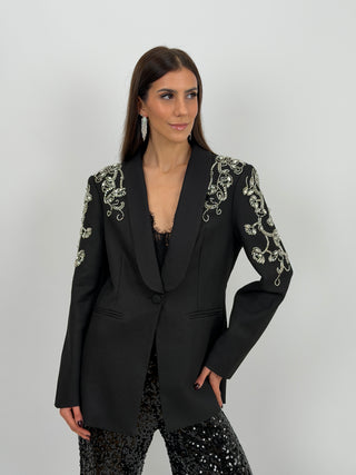 Blazer con Applicazioni Gioiello Nero