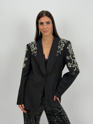 Blazer con Applicazioni Gioiello Nero