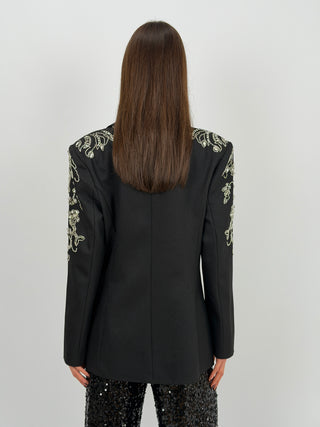 Blazer con Applicazioni Gioiello Nero
