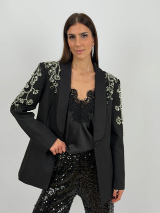 Blazer con Applicazioni Gioiello Nero