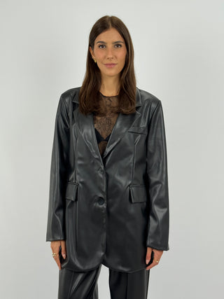 Blazer Over in Eco Pelle Nero