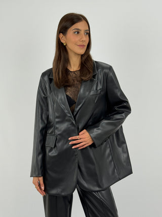 Blazer Over in Eco Pelle Nero