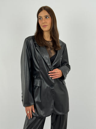 Blazer Over in Eco Pelle Nero