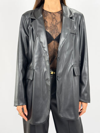 Blazer Over in Eco Pelle Nero