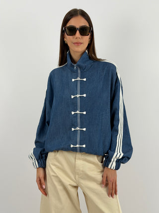 Giacca Mandarin in Denim con Alamari