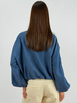 Giacca Mandarin in Denim con Alamari