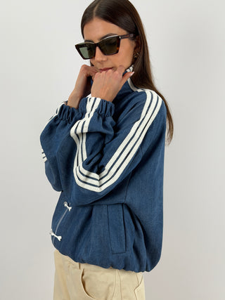 Giacca Mandarin in Denim con Alamari