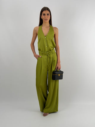 Set Top e Pantalone con Cintura Sottile Verde Oliva Lumina