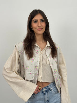 Gilet con Fiorellini Beige