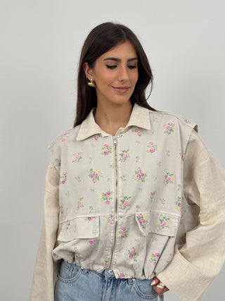Gilet con Fiorellini Beige
