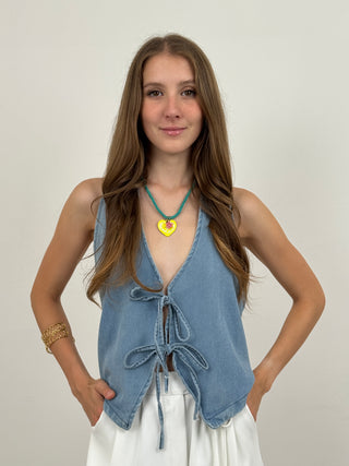 Top in Denim con Fiocchi