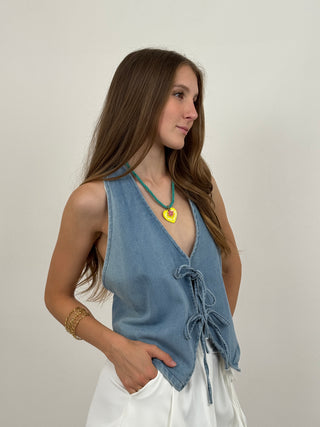 Top in Denim con Fiocchi